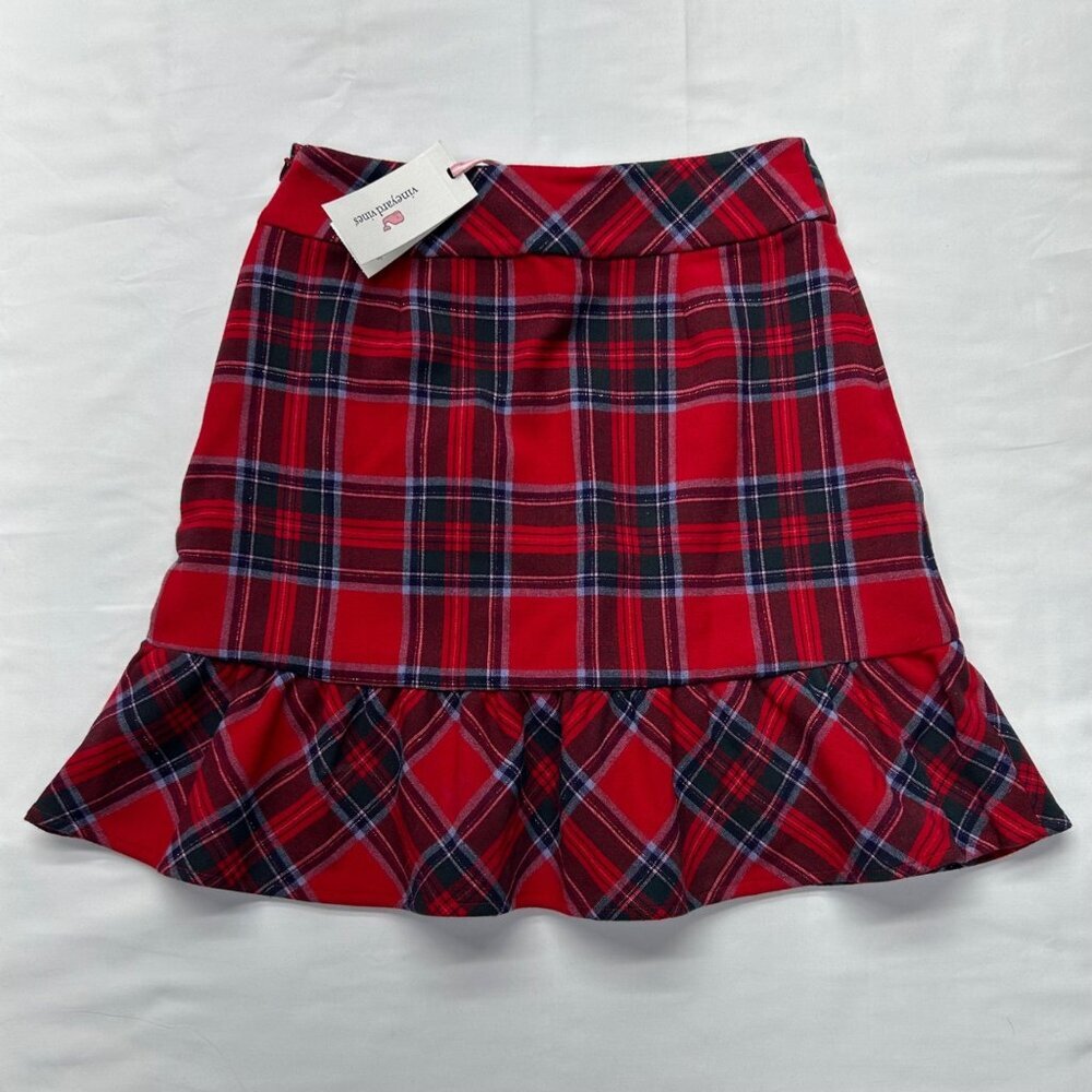 Vineyard Vines Nantucket Lurex Tartan Red Ruffle Skirt NWT Size 00 - Picture 2 of 15